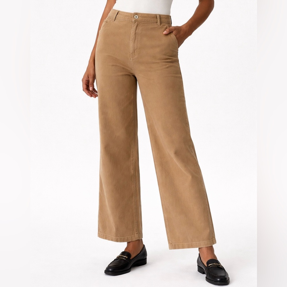 Madewell Curvy Emmett Wide Leg Pants 26 Camel High Rise Cotton Stretch SP24